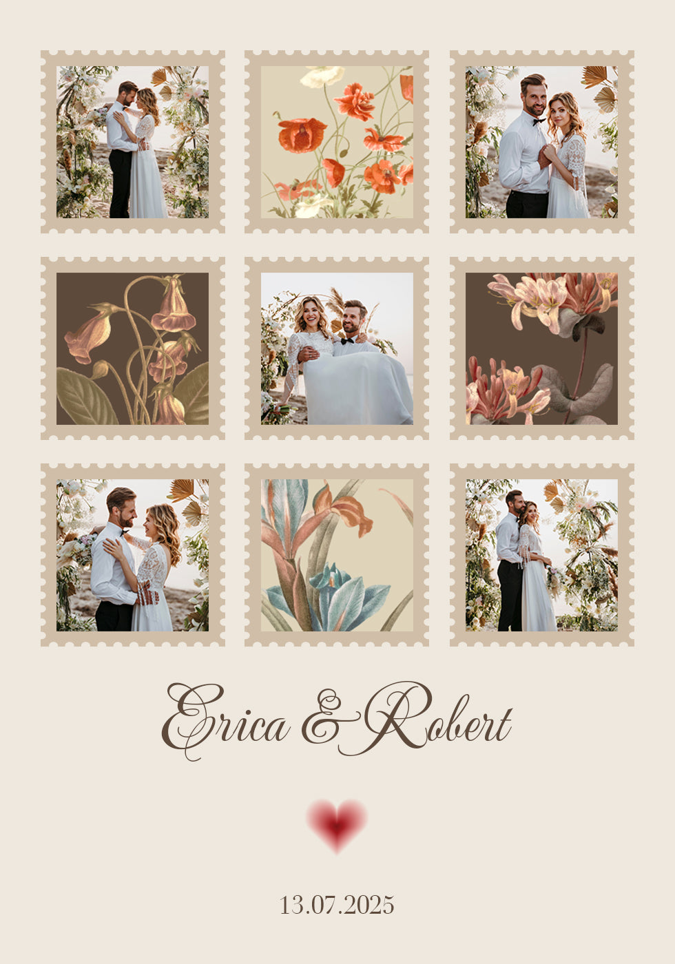 Poster Collage de photos de mariage élégant personnalisé