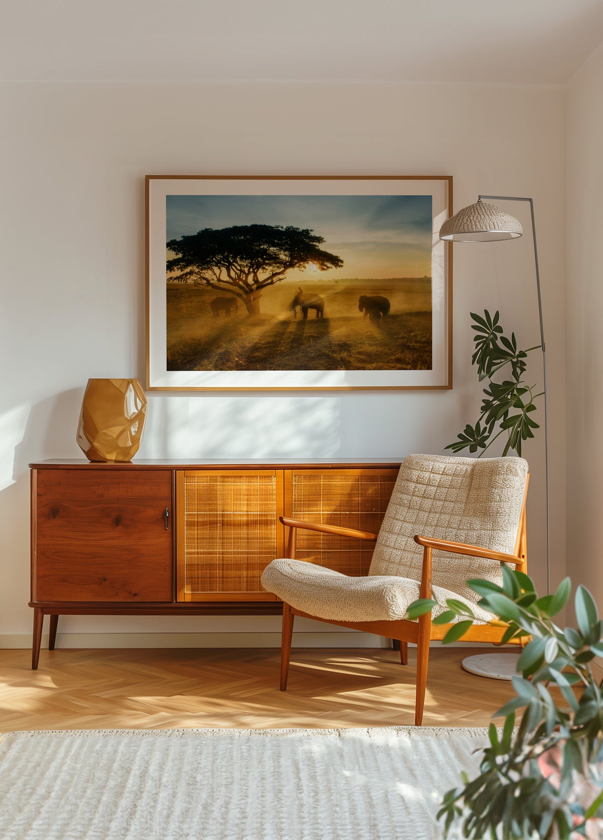 Coucher de soleil doré de l'éléphant