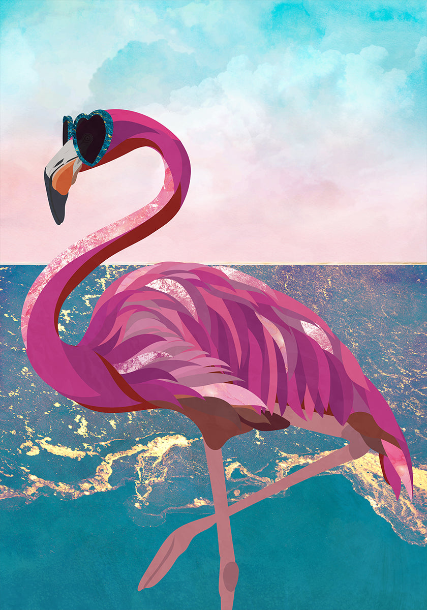 Flamingo va à la plage Poster