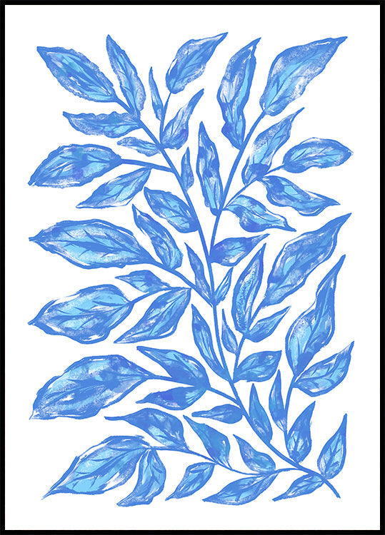 Illustration botanique de feuilles bleues Poster