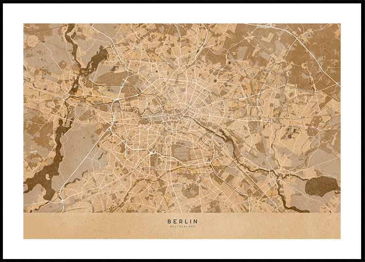 Carte vintage sépia de Berlin en Allemagne (NOUVEAU)