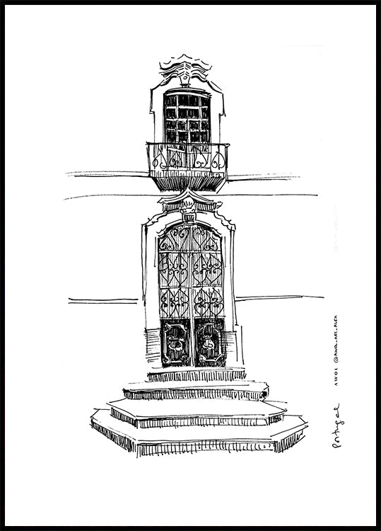 Affiche de dessin de ville de portails du Portugal