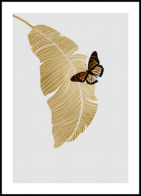 Papillon et feuille de palmier Poster