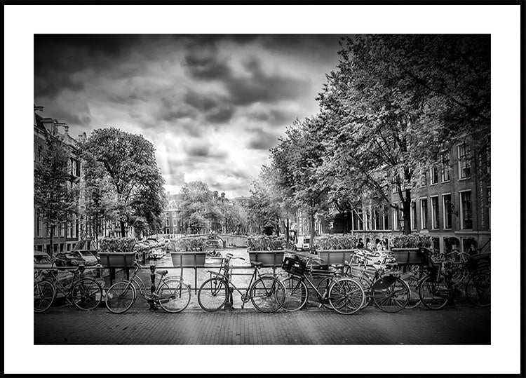 Poster AMSTERDAM Paysage urbain typique en monochrome