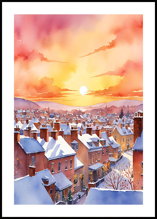 Lever du soleil du matin de Noël enneigé Poster