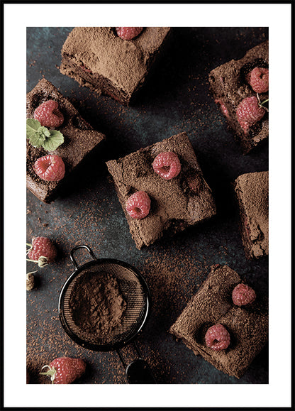 Affiche de brownies décadents au chocolat et aux framboises