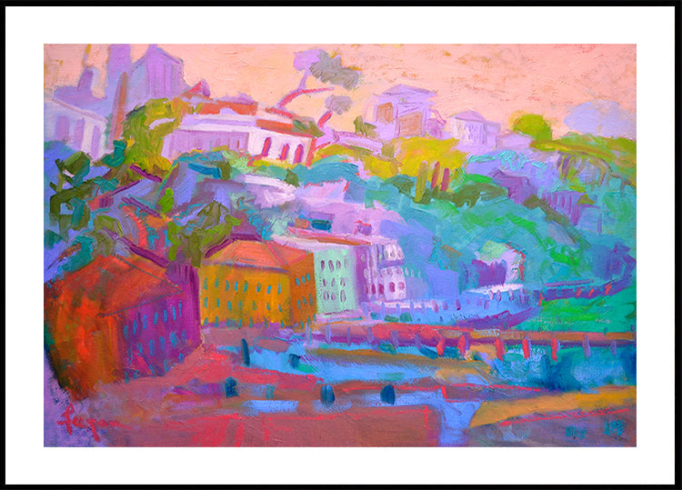 Scène colorée à flanc de colline