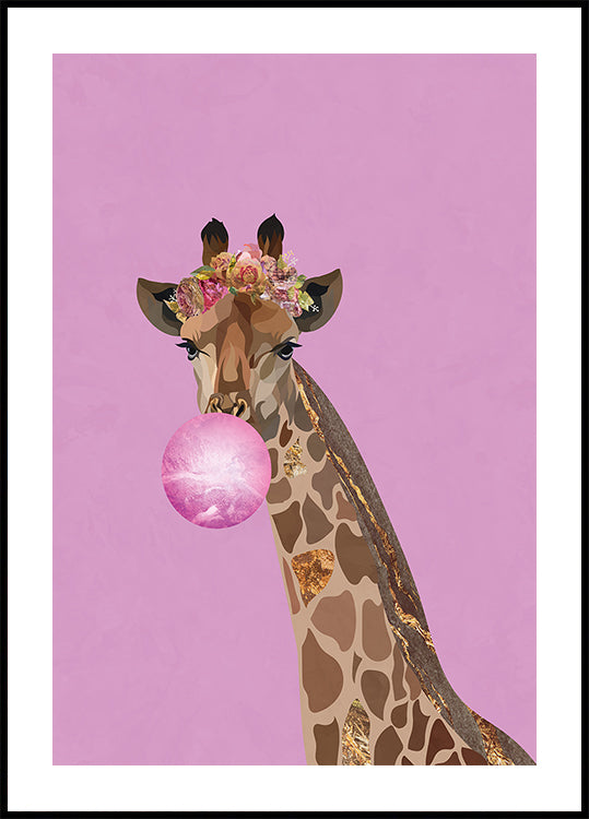 Bubblegum rose girafe Poster