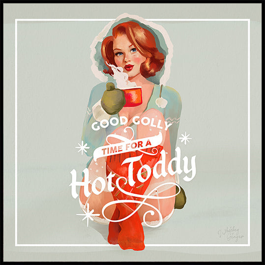 Hot Toddy Redhead Vintage Winter Cocktail Art (NOUVEAU)