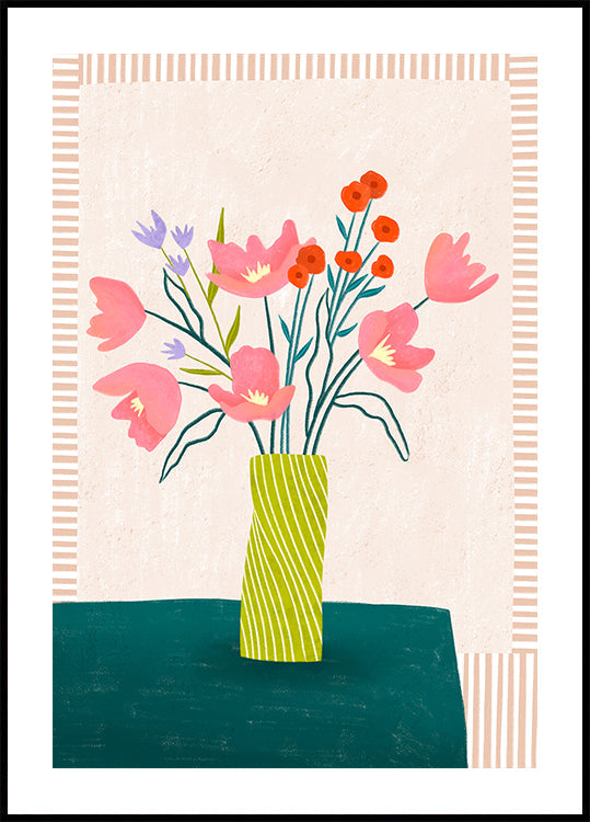 Fleurs colorées en rayures