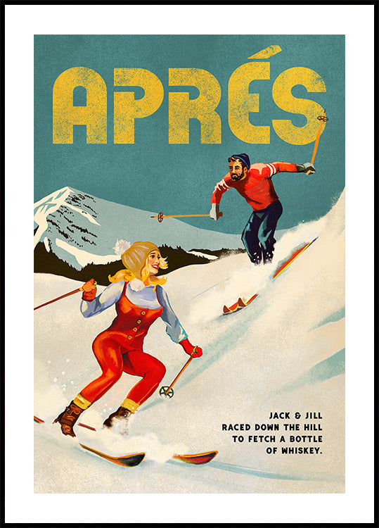 Vintage Pin Up Apres Whisky Ski Couple Poster