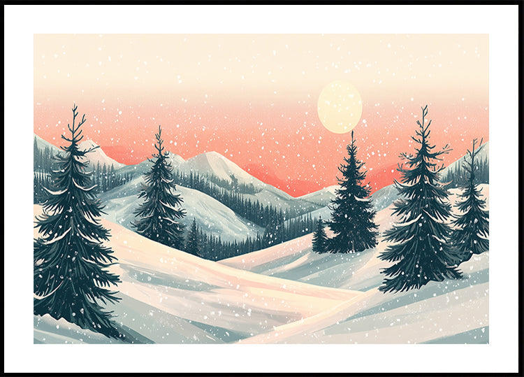 Paysage de Noël d'hiver enneigé Poster