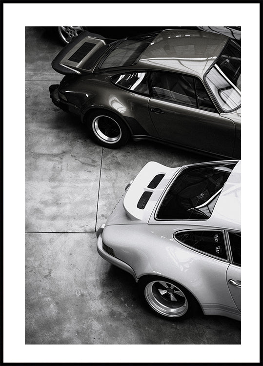 Affiche Porsche classique en noir et blanc