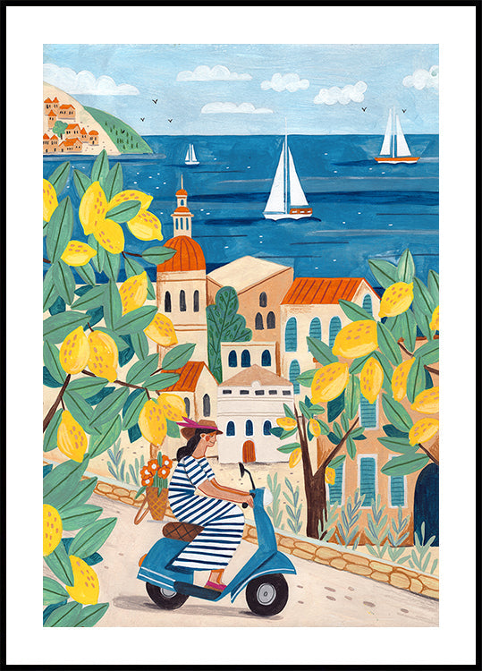 Poster Femme de voyage sur la côte amalfitaine, Italie