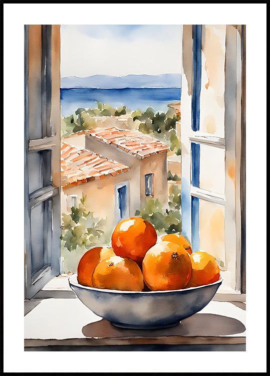 Poster Bol orange dans la fenêtre