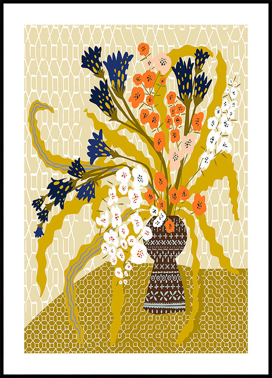 Nature morte florale contemporaine jaune moutarde Poster