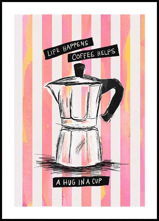 Mocca Coffee on Stripes - Câlin dans une tasse Poster