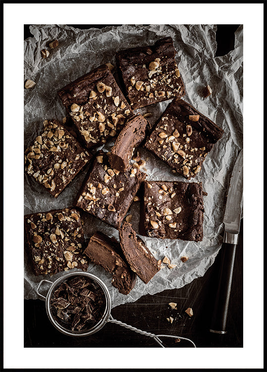 Affiche de brownies fondants au chocolat et aux noisettes