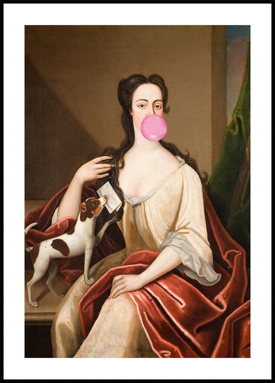 Portrait et chien de Bubble Gum Renaissance / Art modifié Poster