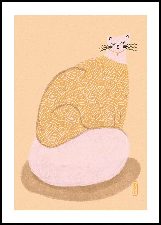 Chat dans une illustration de maillot jaune beurre Poster