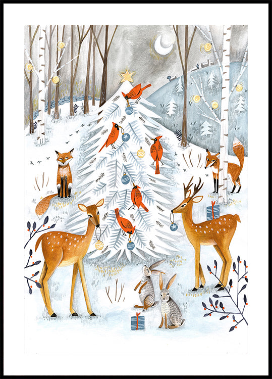 Christmas in the winter animal forest Plakat