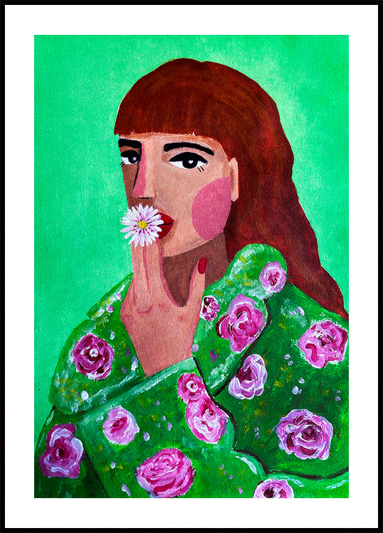 Femme fumant une fleur Poster