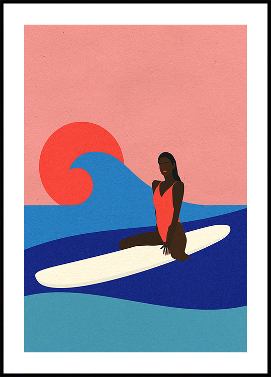 Fille sur une planche de surf Poster