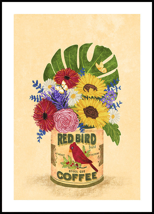 Fleurs dans une canette de café vintage Poster