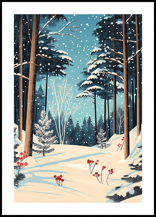 Forêt enneigée de Noël Poster