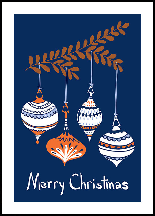 Joyeuses petites boules de Noël bleues Poster