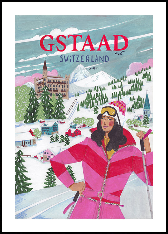Femme de voyage à Gstaad, Suisse Poster