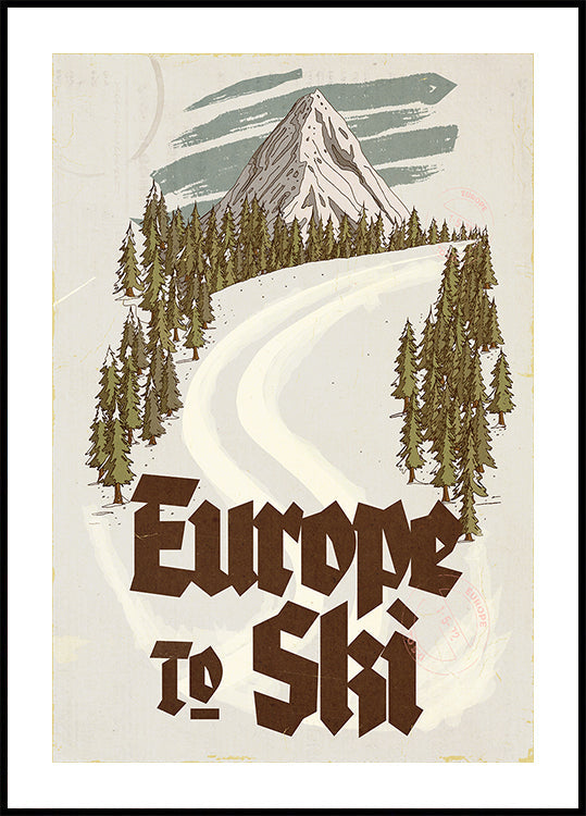 Carte postale de voyage vintage Europe To Ski (NOUVEAU)