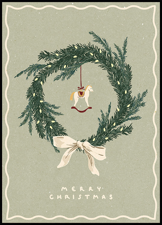 Poster Chevaux jouet sur couronne de Noël avec arc