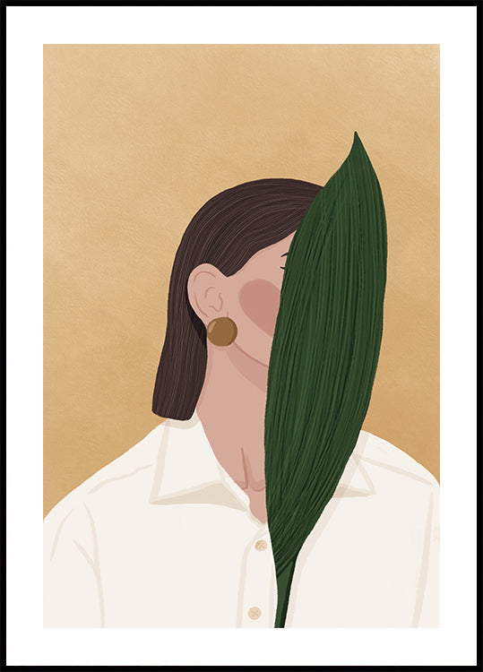 Woman with Leaf Plakat - Posterbox.dk