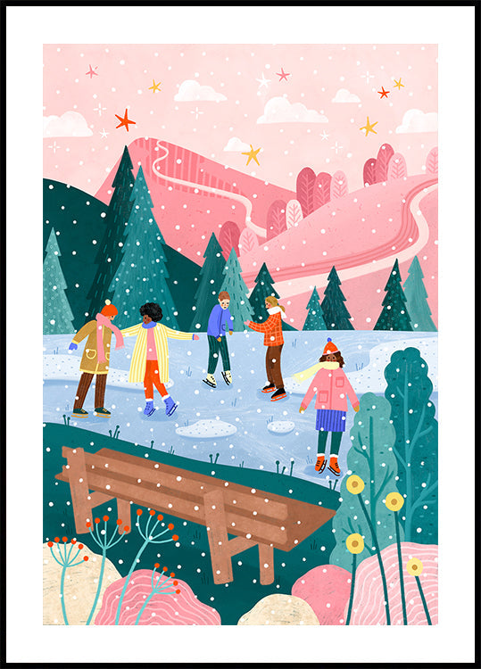 Personnes, patinage sur glace, affiche