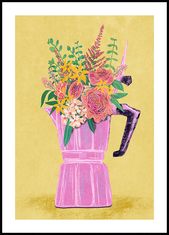 Machine à expresso avec fleurs