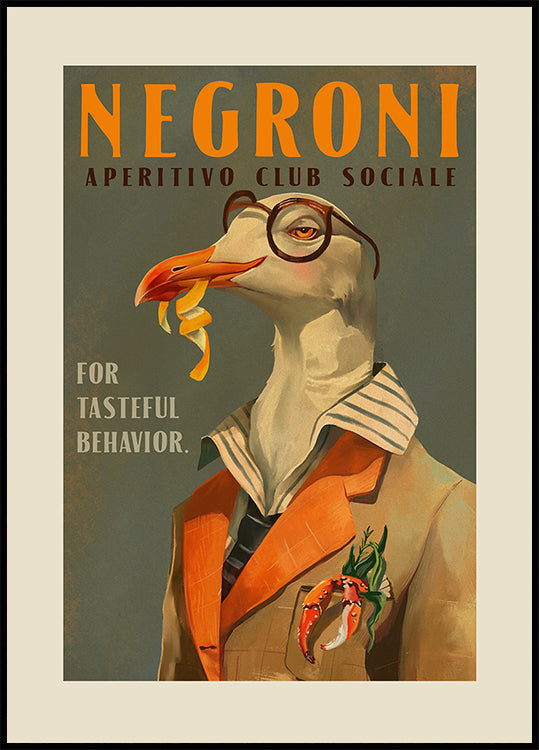 Negroni Art Déco Vintage d'une mouette fantaisie Poster