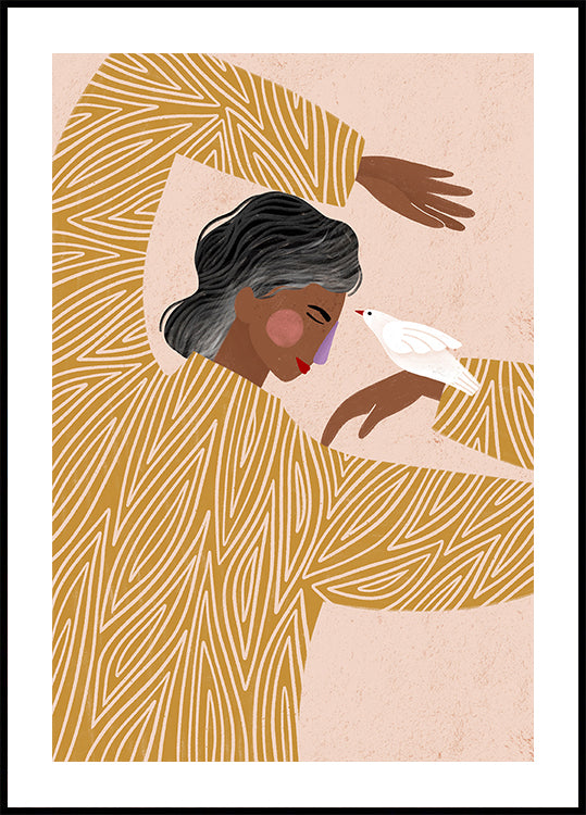 La femme avec un oiseau Poster
