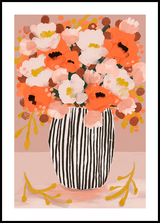 Fleurs de vase rayé Poster
