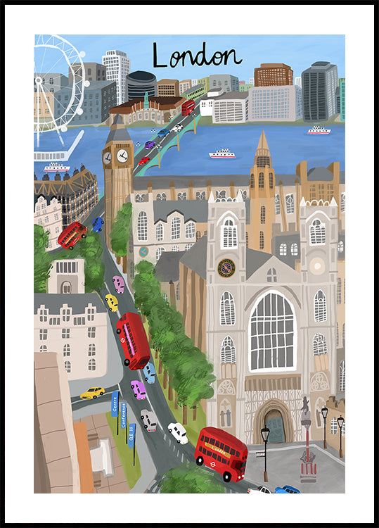Ville de Londres avec vue sur la Tamise et Big Ben par l'artiste Carla Daly Poster