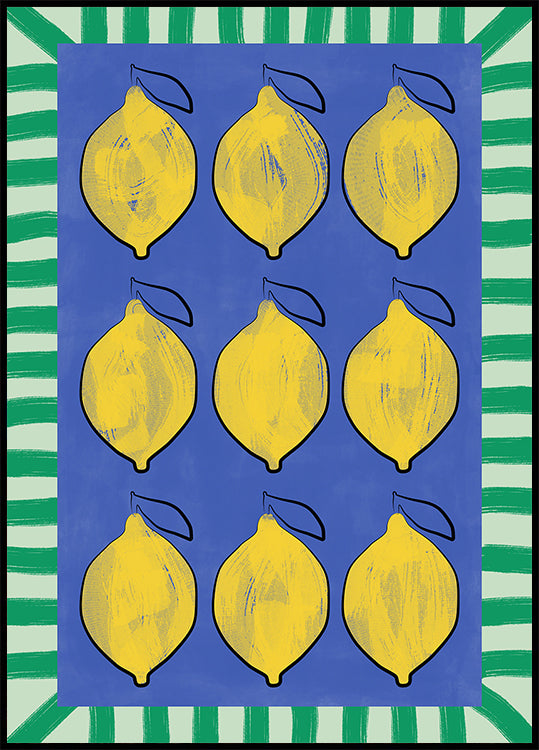 Citrons jaunes vibrants sur un bleu profond Poster