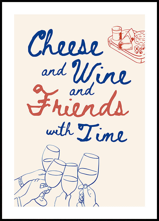Fromage et vin..., Texte + Illustration Poster