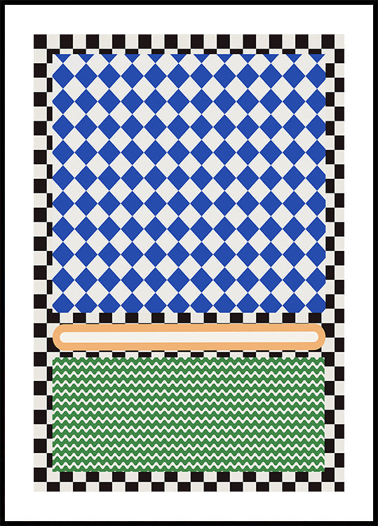 Motif géométrique avec des diamants bleus et blancs Poster