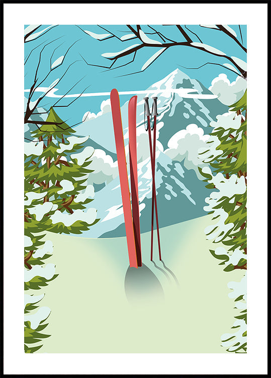 Ski au sommet d'une montagne Poster