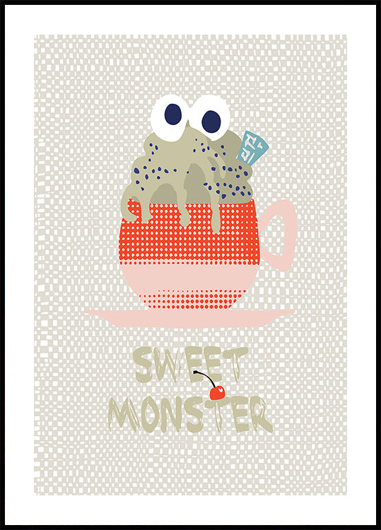 Cupcake monstre doux rouge Poster
