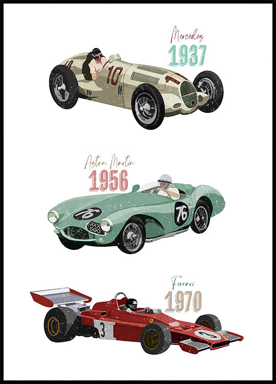 Voitures de course vintage Poster
