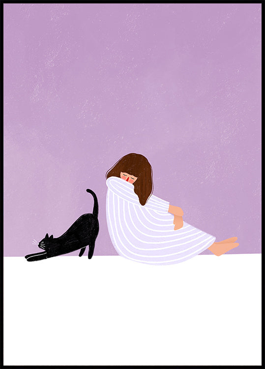 Fille et chat Poster