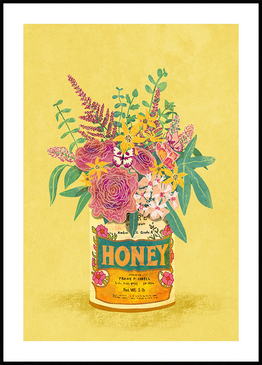 Fleurs dans une boîte de miel vintage