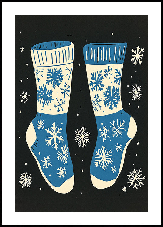 Chaussettes Vintage Tricots Bleu Sur Noir Poster