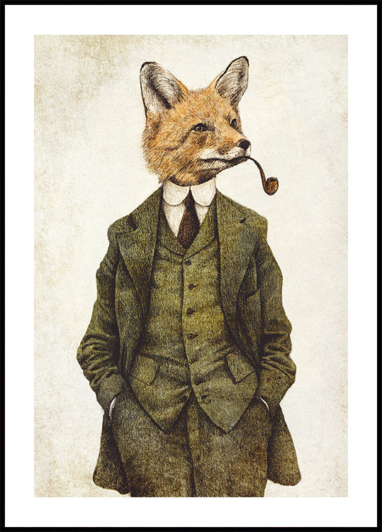 Le renard élégant vintage Poster